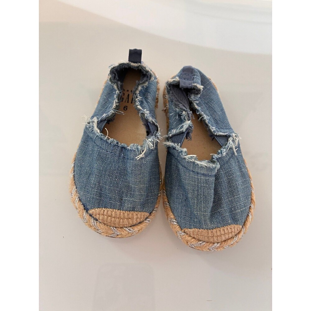 Baby GAP Toddler Size 6 Blue Denim Distressed Espadrille Slip On Shoes